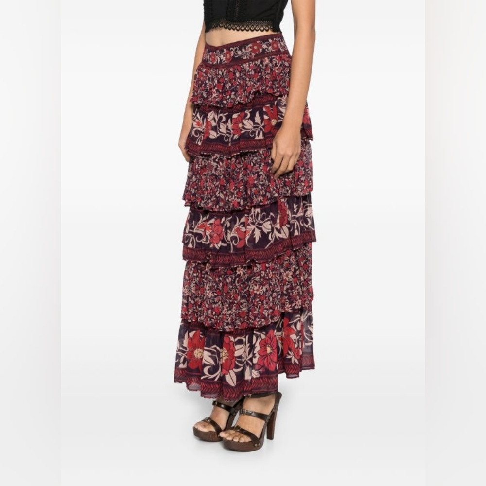Farm Rio Chelsea Garden Ruffle Midi Skirt in Large Size - Picture 9 of 12
